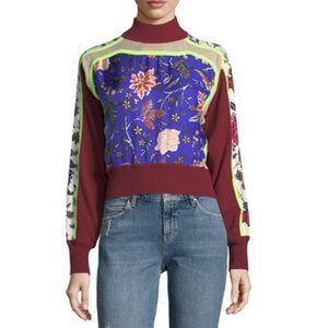 Diane Von Furstenberg Turtleneck Cropped Mixed-Print Pullover S